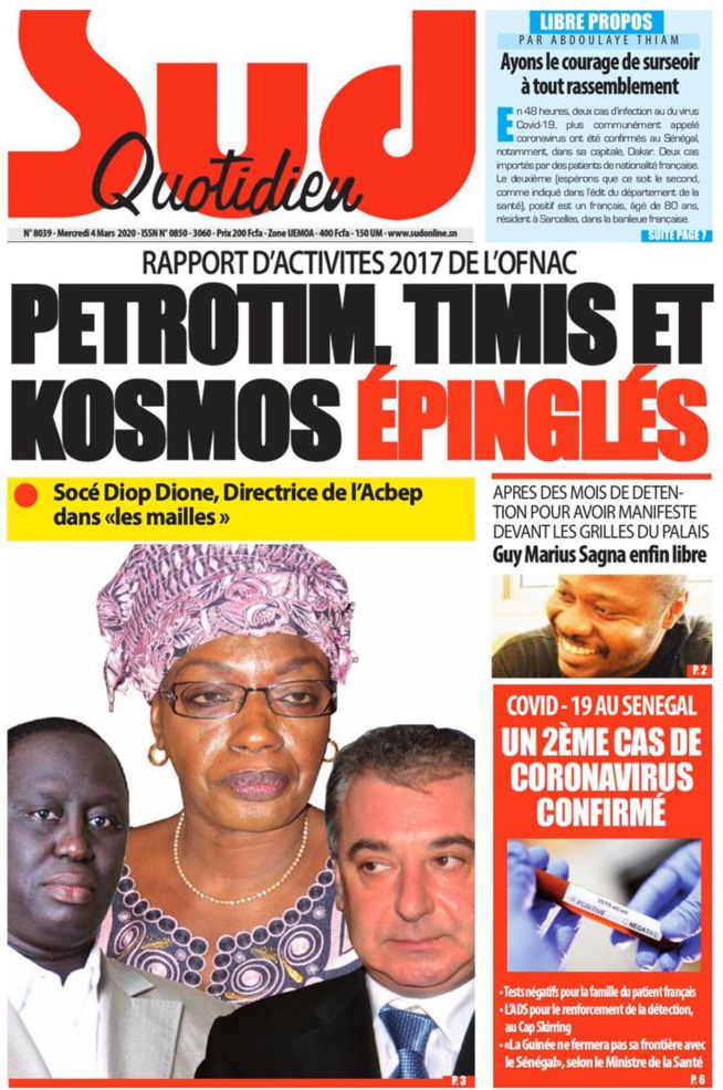 REVUE DE PRESSE: LA UNE DES QUOTIDIENS DU MERCREDI 04 MARS 2020 REVUE DE PRESSE: LA UNE DES QUOTIDIENS DU MERCREDI 04 MARS 2020