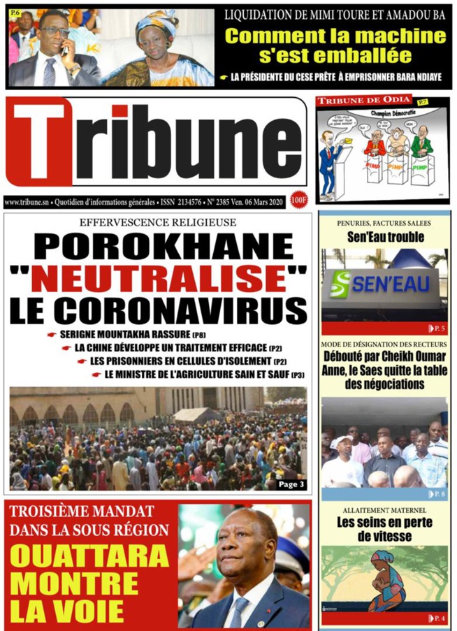 REVUE DE PRESSE LA UNE DES QUOTIDIENS DU VENDREDI 06 MARS 2020
