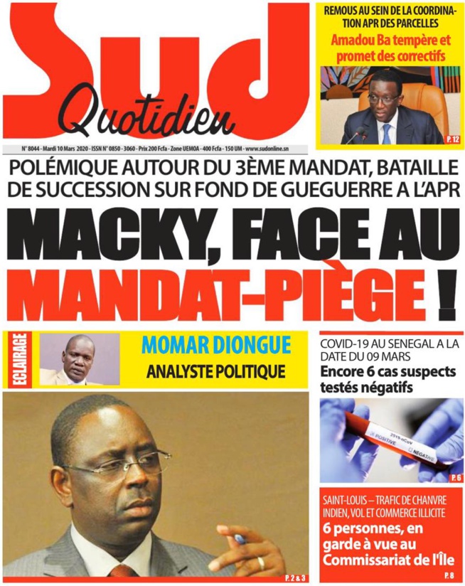REVUE DE PRESSE LA UNE DES QUOTIDIENS DU MARDI 10 MARS 2020 REVUE DE PRESSE LA UNE DES QUOTIDIENS DU MARDI 10 MARS 2020