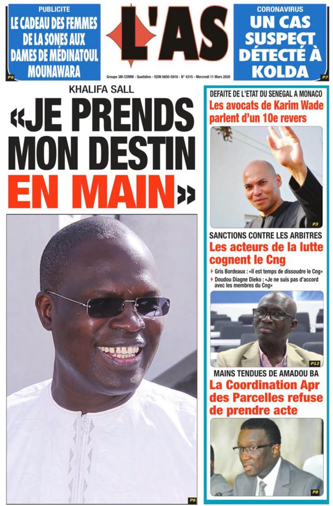 REVUE DE PRESSE: LA UNE DES QUOTIDIENS DU MERCREDI 11 MARS 2020 REVUE DE PRESSE: LA UNE DES QUOTIDIENS DU MERCREDI 11 MARS 2020