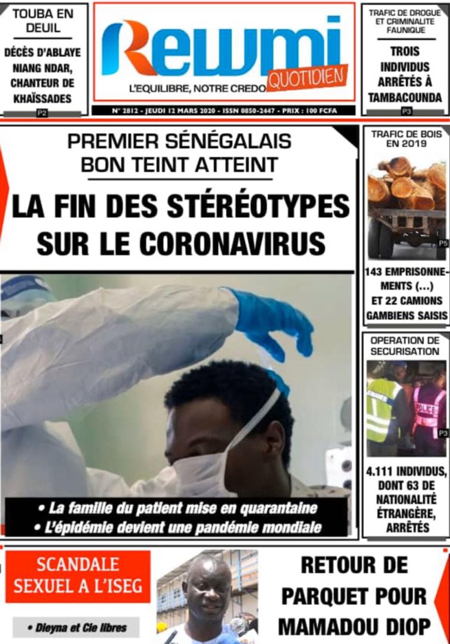 REVUE DE PRESSE: LA UNE DES QUOTIDIENS DU JEUDI 12 MARS 2020 REVUE DE PRESSE: LA UNE DES QUOTIDIENS DU JEUDI 12 MARS 2020