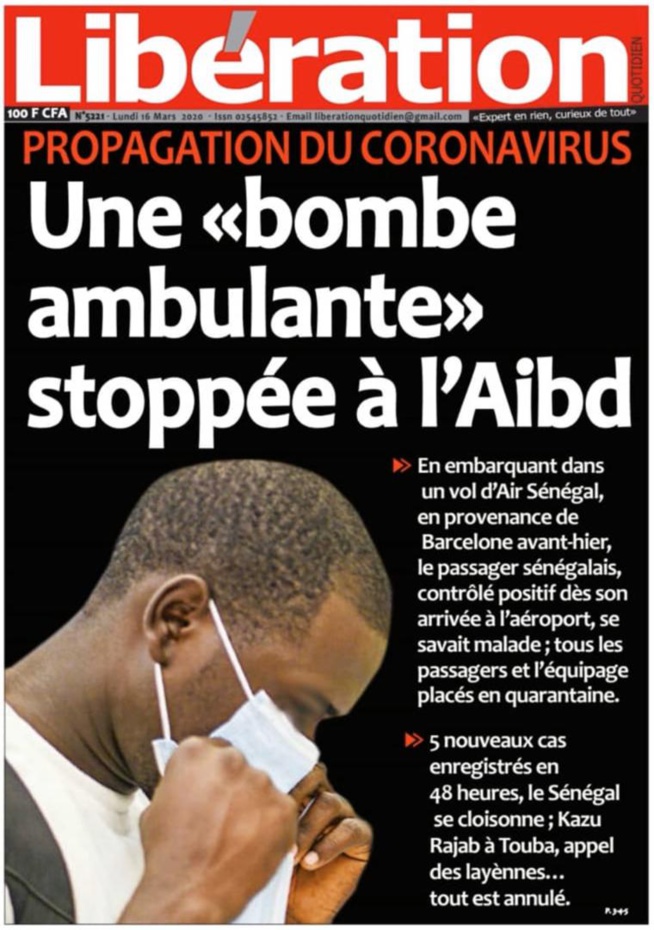 REVUE DE PRESSE: LA UNE DES QUOTIDIENS DU LUNDI 17 MARS