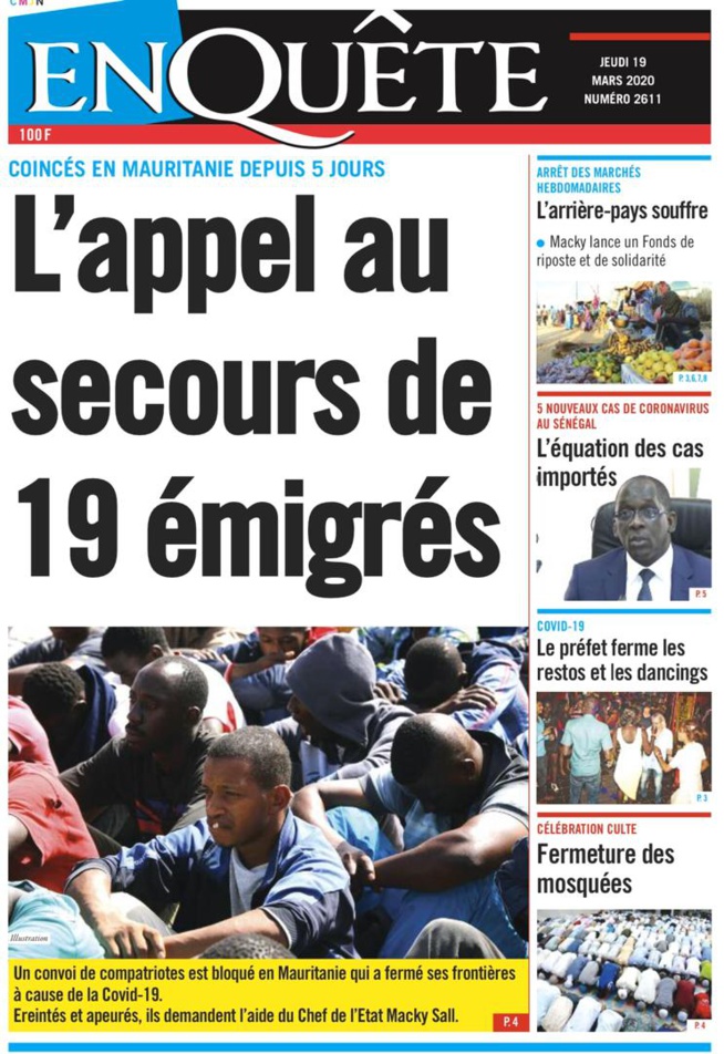 REVUEDE PRESSE: LA UNE DES QUOTIDIENS DU JEUDI 19 MARS 2020