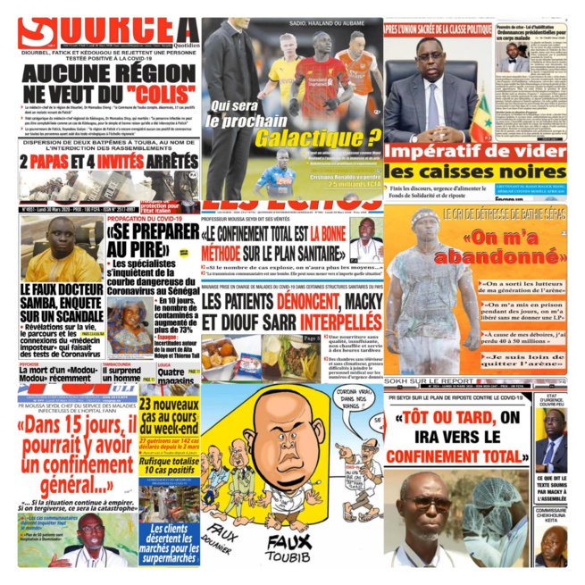 REVUEDE PRESSE: LA UNE DES QUOTIDIENS DU LUNDI 29 MARS 2020