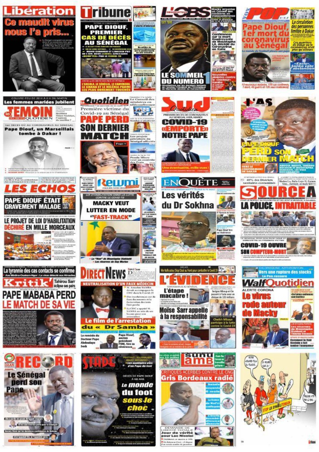 REVUE DE PRESSE: LA UNE DES QUOTIDIENS DU MERCREDI 1ER AVRIL 2020 REVUE DE PRESSE: LA UNE DES QUOTIDIENS DU MERCREDI 1ER AVRIL 2020