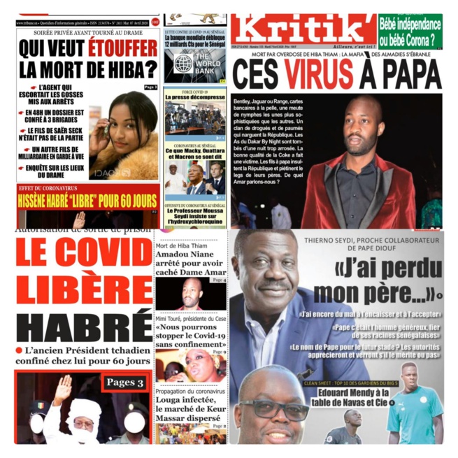 REVUE DE PRESSE: Du nouveau dans la mort de Hiba Thiam, Dame Amar et cie tombés, Hisséne Habré libre, décé de Pape Diouf.... REVUE DE PRESSE: Du nouveau dans la mort de Hiba Thiam, Dame Amar et cie tombés, Hisséne Habré libre, décé de Pape Diouf....