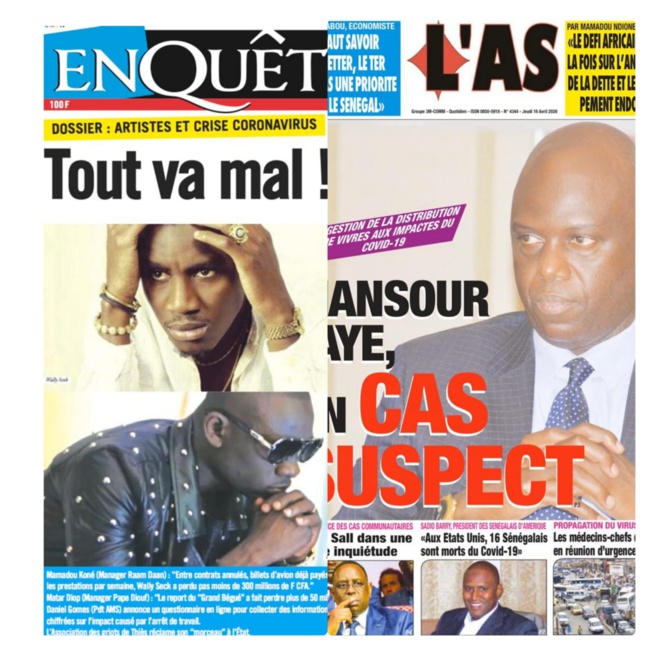 REVUE DES TITRES: Dossier c0vid- 19 tout va mal chez les artistes, Mansour Faye suspect... à la une des titres du jour
