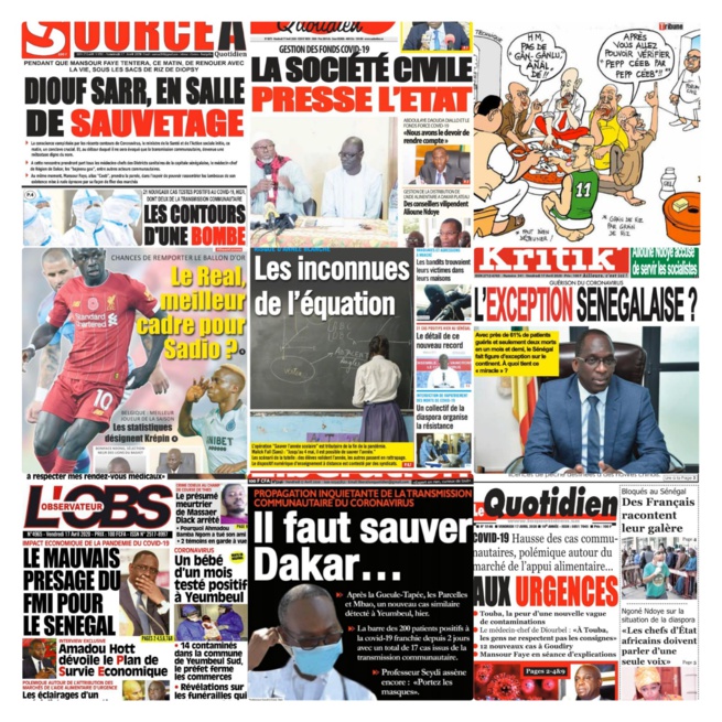 REVUE DES TITRES:200 cas positifs un bébé d'un mois contaminé, achats vivres Mansour Faye... à la une. REVUE DES TITRES:200 cas positifs un bébé d'un mois contaminé, achats vivres Mansour Faye... à la une.