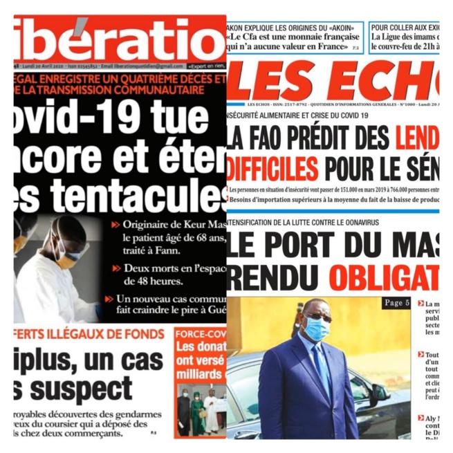 REVUE DES TITRES: Port du masque rendu obligatoire, Mansour sans (Faye), cas communautaire...Ã la une des quotidiens. REVUE DES TITRES: Port du masque rendu obligatoire, Mansour sans (Faye), cas communautaire...Ã la une des quotidiens.