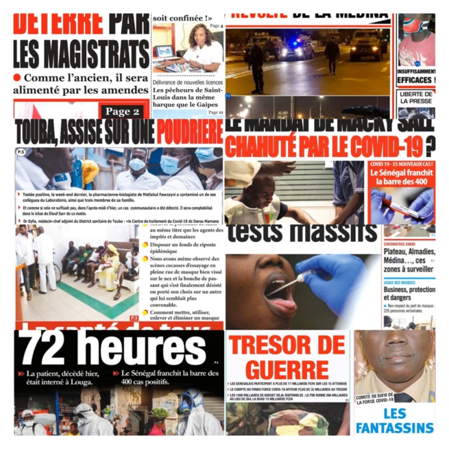 REVUE DE PRESSE: Le Sénégal enregistre son 6 eme m0rts, les cas communautaires s'agrandissent, à la une des quotidiens du jour REVUE DE PRESSE: Le Sénégal enregistre son 6 eme m0rts, les cas communautaires s'agrandissent, à la une des quotidiens du jour
