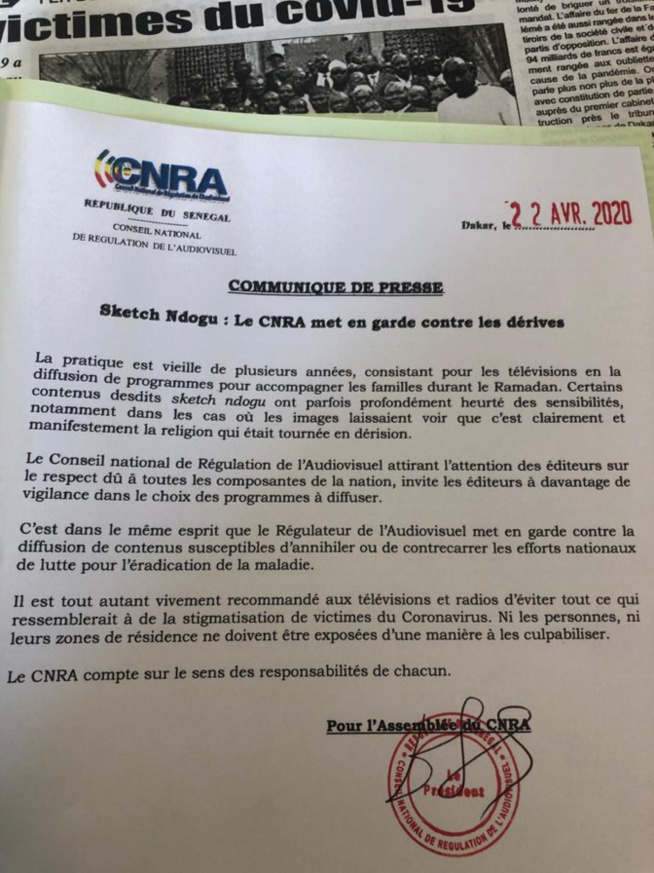 Sketch Ndogou: Le CNRA met en garde contre les dérives Sketch Ndogou: Le CNRA met en garde contre les dérives