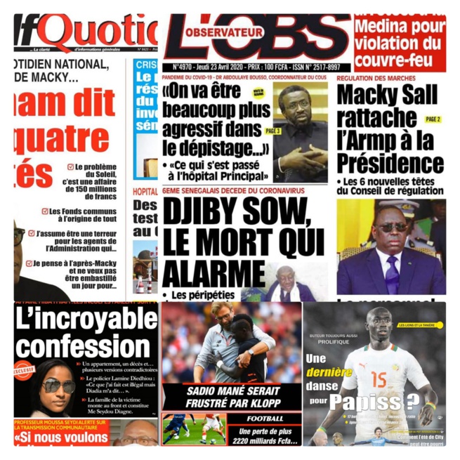 REVUE DES TITRES: Rebondissement sur l'affaire de la mort de Hiba Thiam, Dame Amar et cie, plus de 37 cas positifs testés à la une des quotidiens REVUE DES TITRES: Rebondissement sur l'affaire de la mort de Hiba Thiam, Dame Amar et cie, plus de 37 cas positifs testés à la une des quotidiens