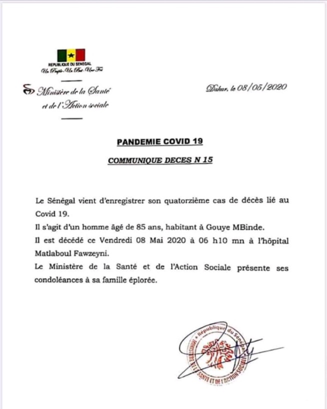 URGENT ! 14e cas de décès lié au Covid-19 URGENT ! 14e cas de décès lié au Covid-19
