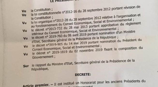 Le décret accordant des privilèges aux anciens présidents du CESE est-il réellement un faux: Eclairages Le décret accordant des privilèges aux anciens présidents du CESE est-il réellement un faux: Eclairages