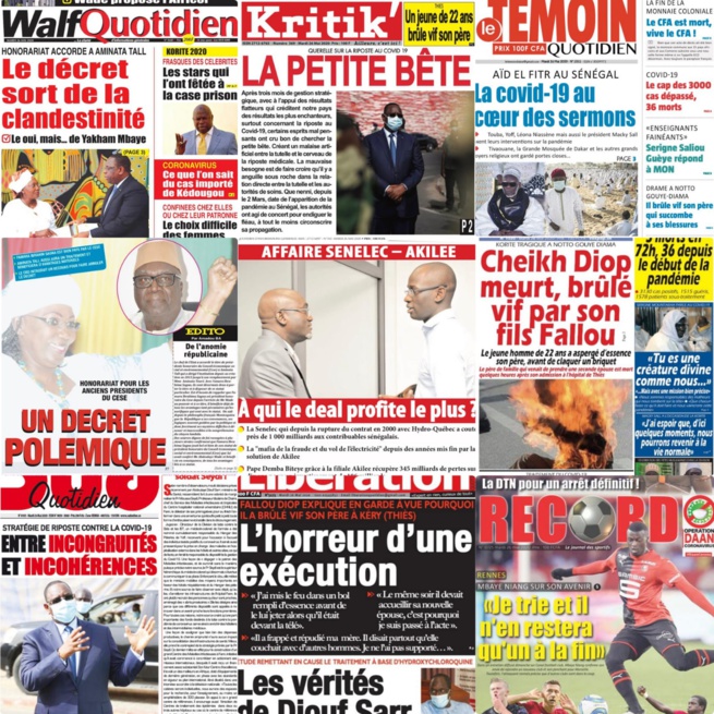 REVUE DE PRESS: La une des quotidiens du mardi 26 mai 2020 REVUE DE PRESS: La une des quotidiens du mardi 26 mai 2020