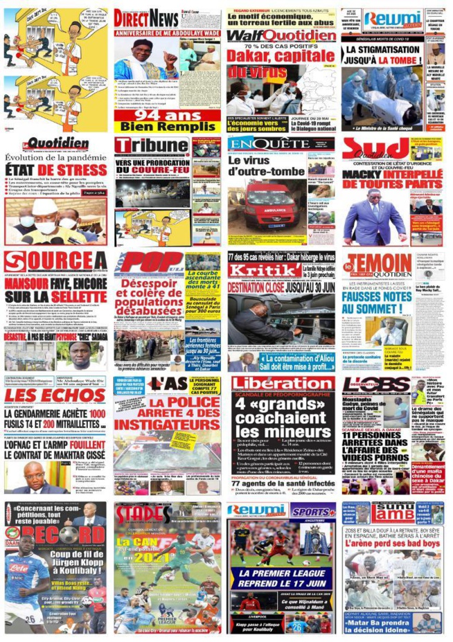 REVUE DE PRESSE: La une des quotidiens du vendredi 29 mai 2020 REVUE DE PRESSE: La une des quotidiens du vendredi 29 mai 2020