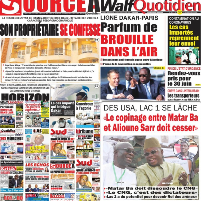 REVUEDE PRESSE: La une des quotidiens du samedi 30 mai 2020