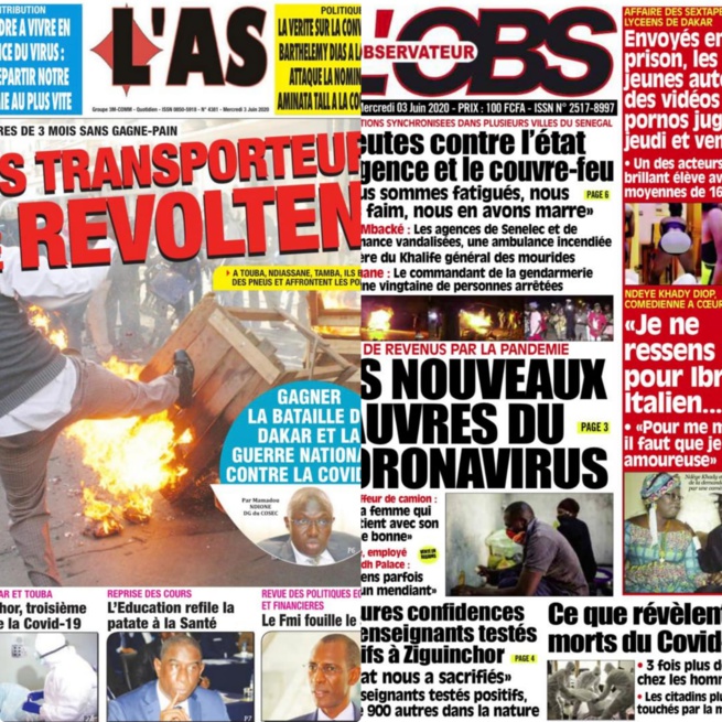 REVUE DES TITRES: La une des quotidiens du mercredi 03 juin 2020. REVUE DES TITRES: La une des quotidiens du mercredi 03 juin 2020.