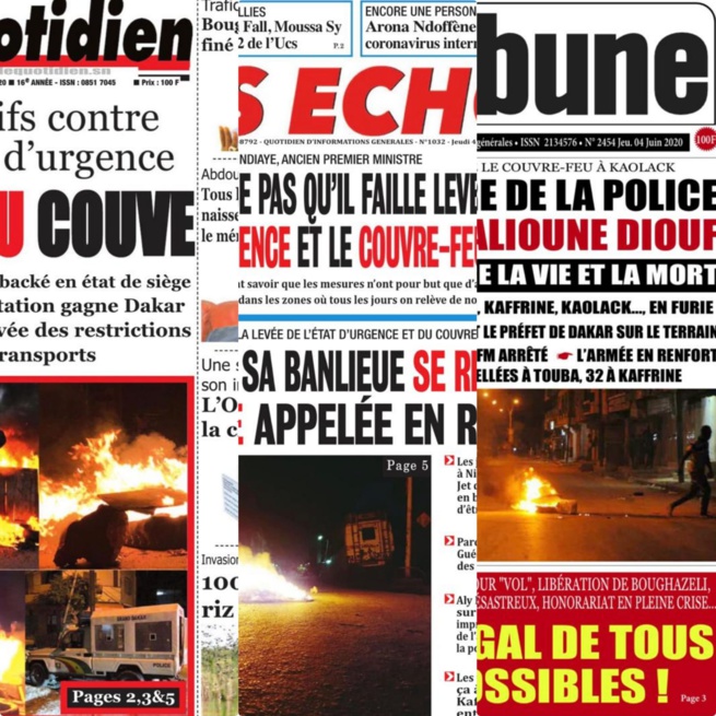REVUE DE PRESSE: Manifestations dans le Sénégal pour levé le couvre feu à la une des quotidiens REVUE DE PRESSE: Manifestations dans le Sénégal pour levé le couvre feu à la une des quotidiens