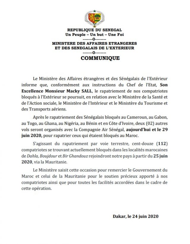 Covid-19 & Rapatriement: Une très bonne nouvelle pour les sénégalais bloqués Maroc