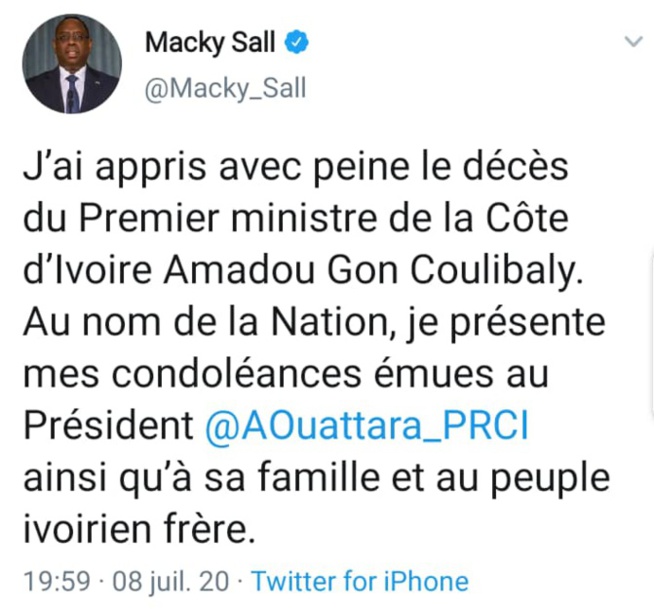Décès de Amadou Gon Coulibaly: Les condoléances de Macky Sall Décès de Amadou Gon Coulibaly: Les condoléances de Macky Sall