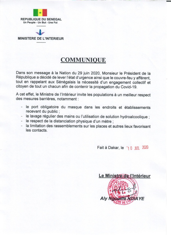 COVID-19 au Sénégal : Ce document du ministère de l’intérieur prouve t’il l’inquiétude des autorités ?