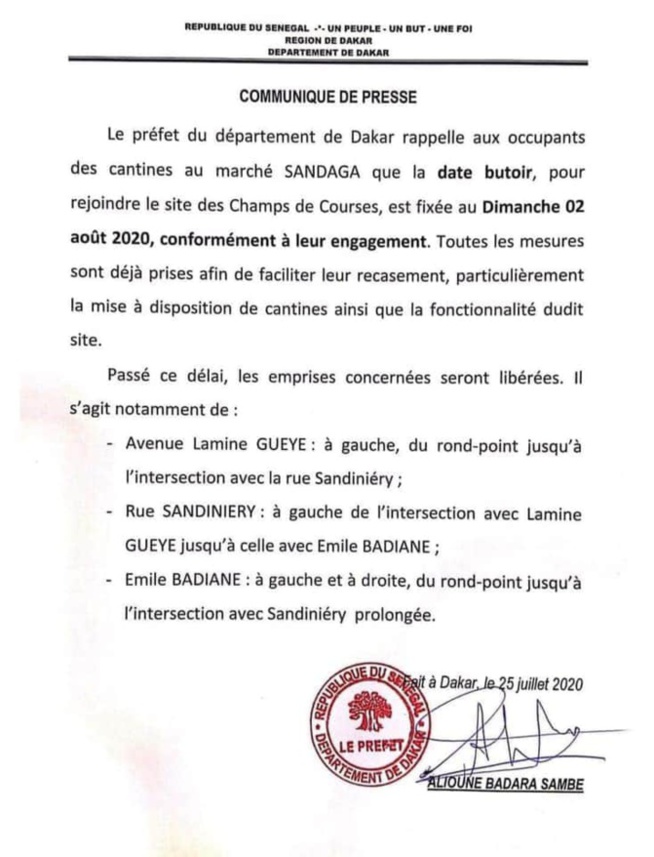 Sandaga - Ultimatum - Le Préfet de Dakar donne la date du déguerpissement définitif Sandaga - Ultimatum - Le Préfet de Dakar donne la date du déguerpissement définitif
