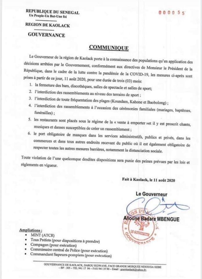 Dernière minute – Le gouverneur de Kaolack vient de prendre de mesures très fortes
