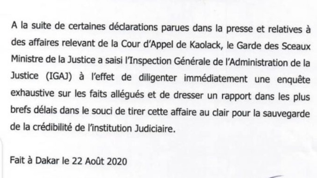 Magistrature / accusations de corruption :Voici la premiére mesure actée (Document)