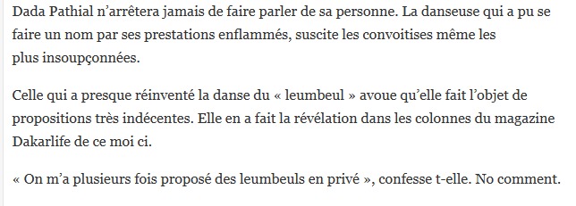 Dada Pathial: "On me propose toujours des leumbeuls en privé!" Dada Pathial: "On me propose toujours des leumbeuls en privé!"