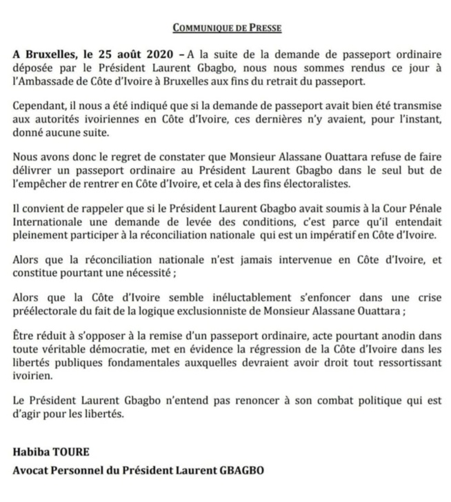 Côte d'Ivoire - "Ouattara refuse de faire délivrer un passeport ordinaire à Gbagbo" (avocat) Côte d'Ivoire - "Ouattara refuse de faire délivrer un passeport ordinaire à Gbagbo" (avocat)