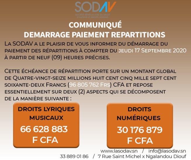 Dernière minute : La SODAV annonce une bonne nouvelle aux musiciens Dernière minute : La SODAV annonce une bonne nouvelle aux musiciens