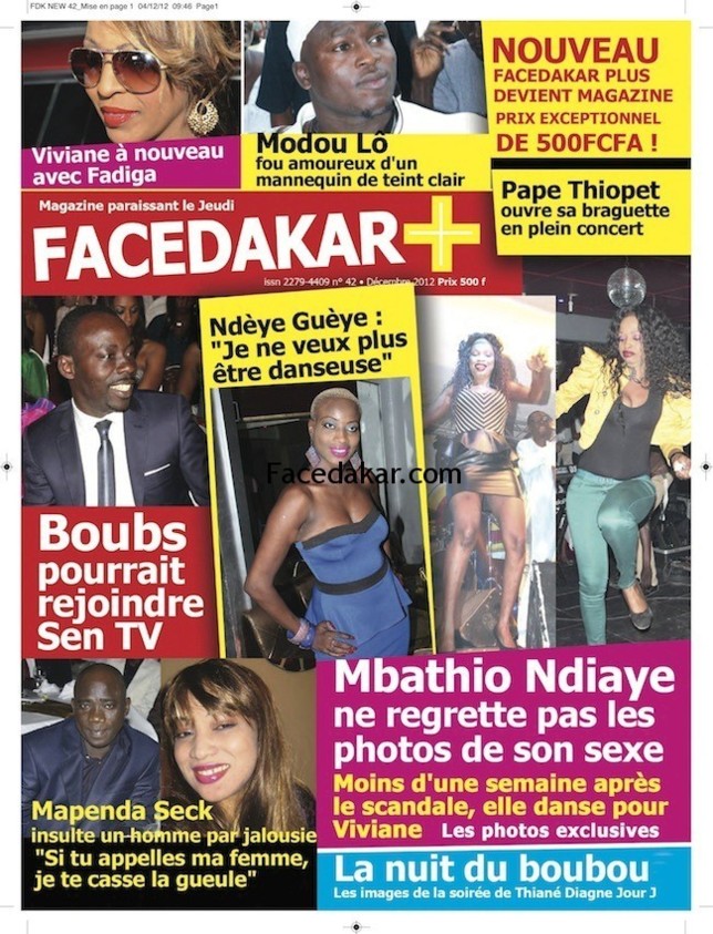 La Une de Facedakar Plus : Le journal devient magazine et passe à 20 pages pour 500 francs seulement!