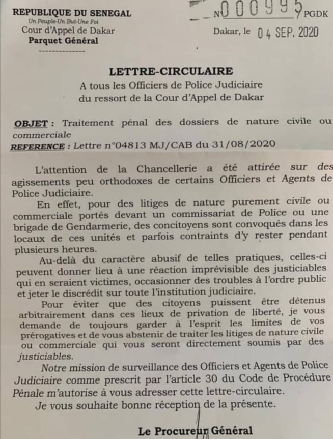 DES AFFAIRES CIVILES OU COMMERCIALES DEVANT LA POLICE ET LA GENDARMERIE : Le Pg tape sur la table