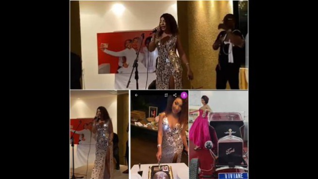 Viviane en robe décolletée et fendue pour son anniversaire. Regardez l’ambiance de la fête