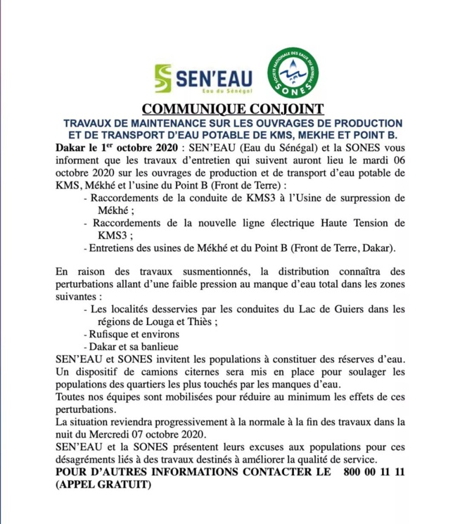 DISTRIBUTION DE L’EAU : SEN’EAU annonce encore une mauvaise nouvelle à quelques jours du magal