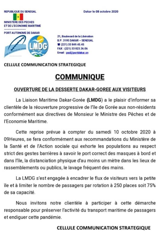 Dakar-Gorée: La liaison maritime reprend demain Dakar-Gorée: La liaison maritime reprend demain