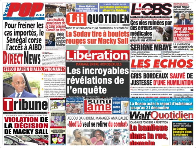 REVUE DES TITRES PAR NABOU NGOM A LA UNE DES QUOTIDIENS DU 21 SEPTEMBRE 2020