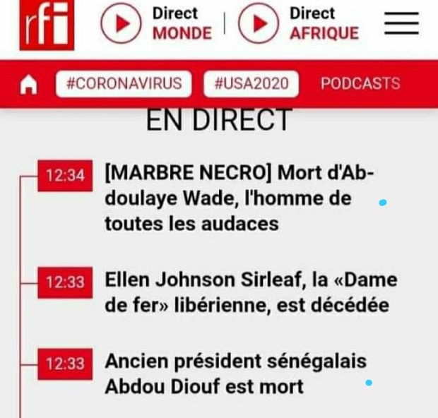 Nécrologies de célébrités toujours en vie : RFI s’excuse et évoque des soucis techniques Nécrologies de célébrités toujours en vie : RFI s’excuse et évoque des soucis techniques