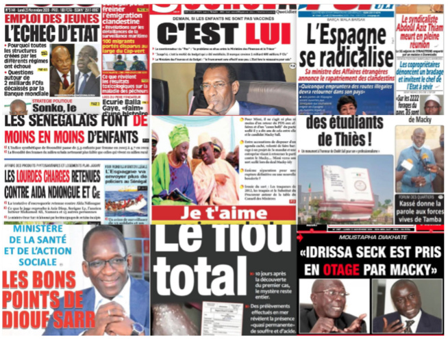 REVUE DES TITRES PAR NABOU NGOM A LA UNE DES QUOTIDIENS DU 23 NOVEMBRE 2020