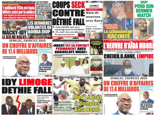 REVUE DES TITRES PAR NABOU NGOM A LA UNE DES QUOTIDIENS DU 30 NOVEMBRE 2020