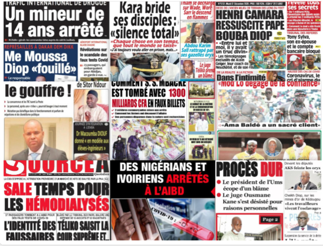 REVUE DES TITRES PAR NABOU NGOM A LA UNE DES QUOTIDIENS DU 01 DECEMBRE 2020