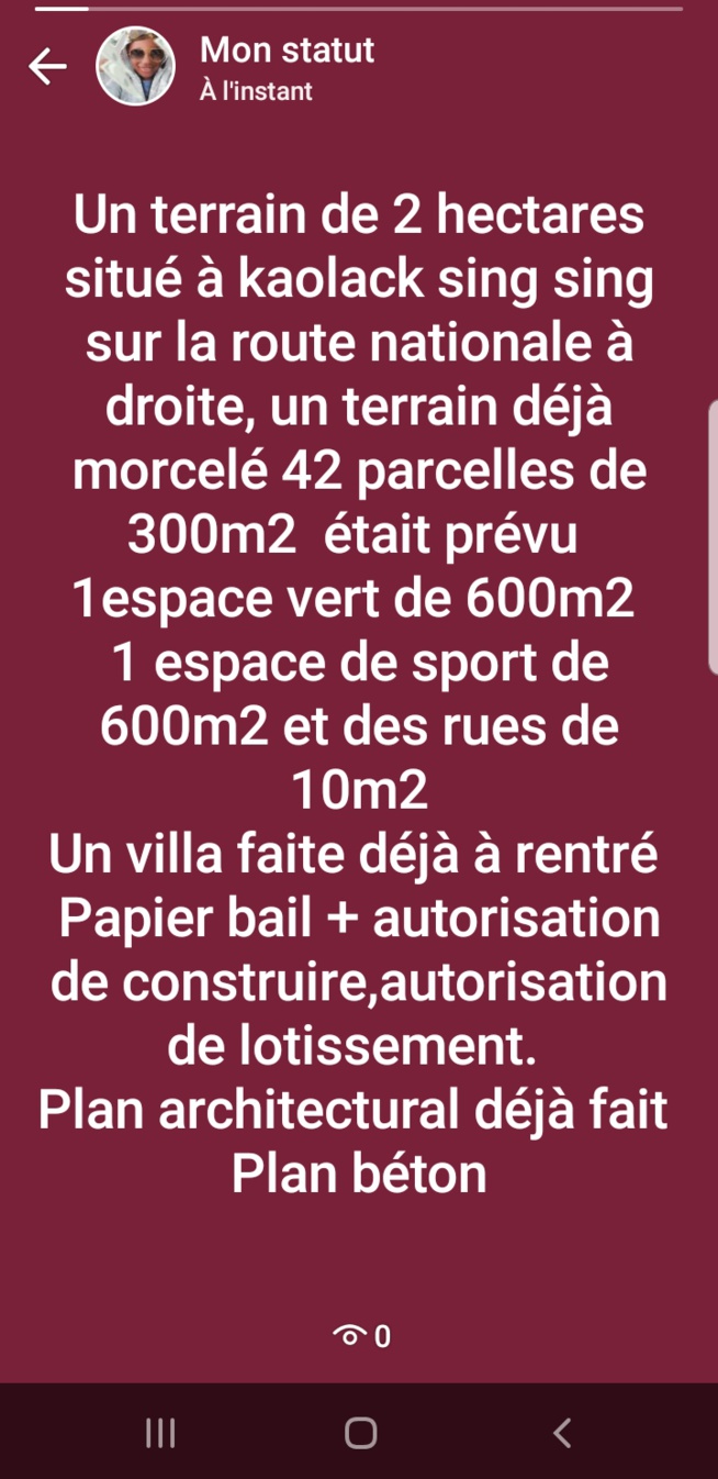 INTERESSANT: Terrain de 2ha situé à Kaolack sur la route nationale viabilisé pour une cité à vendre. 76 573 30 76 INTERESSANT: Terrain de 2ha situé à Kaolack sur la route nationale viabilisé pour une cité à vendre. 76 573 30 76