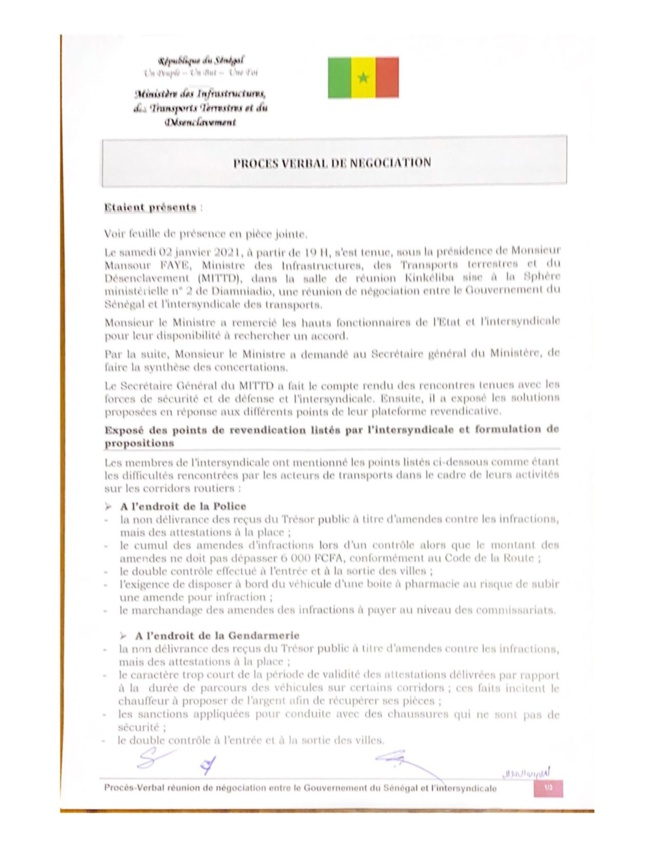 Fin de Grève des camionneurs/Corruption, tracasseries ( Documents )