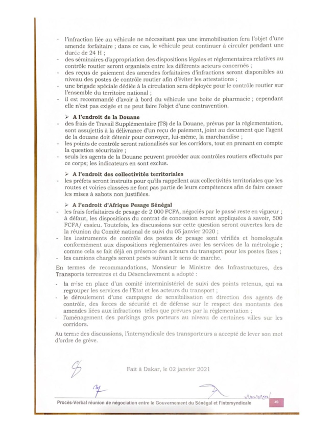 Fin de Grève des camionneurs/Corruption, tracasseries ( Documents )