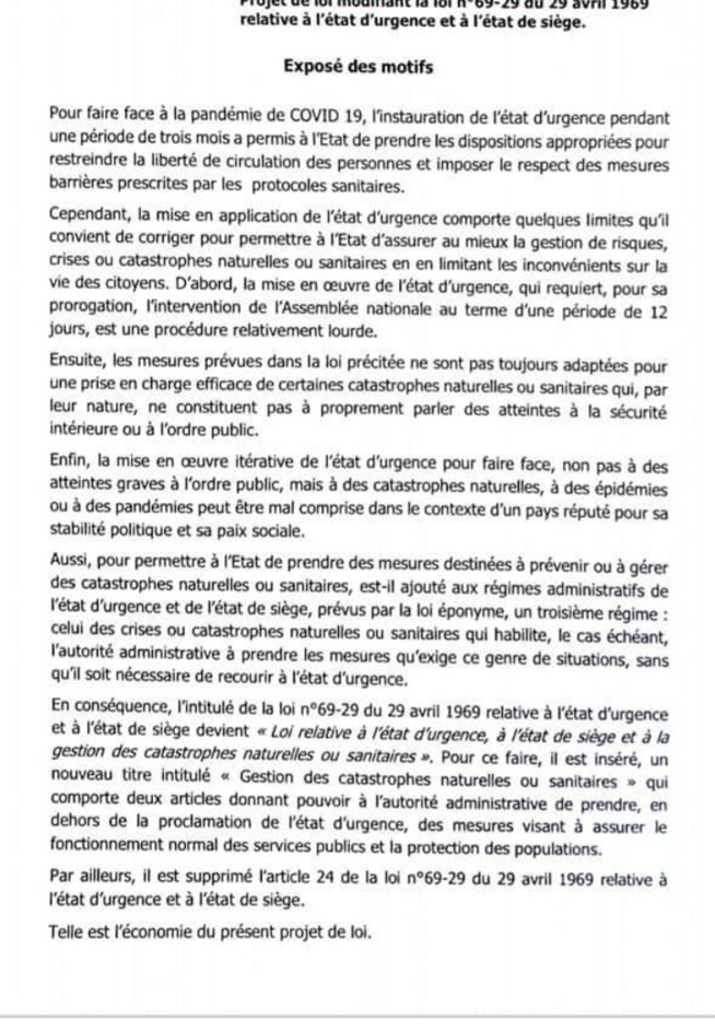 Modification de la loi relative à l'état d'urgence: ce que dit le projet de loi (Document) Modification de la loi relative à l'état d'urgence: ce que dit le projet de loi (Document)