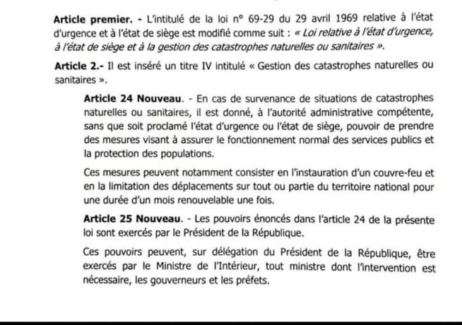Modification de la loi relative à l'état d'urgence: ce que dit le projet de loi (Document) Modification de la loi relative à l'état d'urgence: ce que dit le projet de loi (Document)