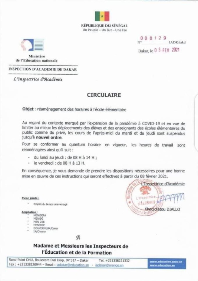 Ecoles élémentaires: Les cours de l'après-midi du mardi et du jeudi suspendus juqu'à.. Ecoles élémentaires: Les cours de l'après-midi du mardi et du jeudi suspendus juqu'à..