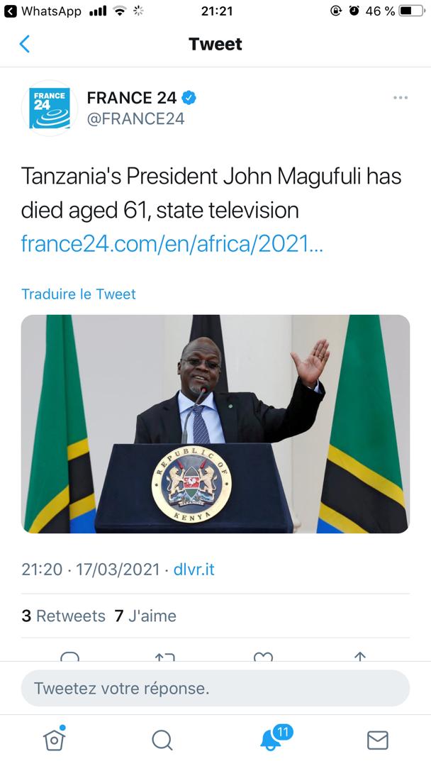 Le président de la Tanzanie, John Magufuli, est mort à l'âge de 61 ans Le président de la Tanzanie, John Magufuli, est mort à l'âge de 61 ans