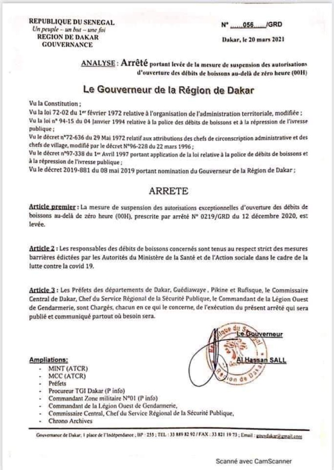 Restaurants, boites de nuit: Les mesures prises par le gouverneur de Dakar Restaurants, boites de nuit: Les mesures prises par le gouverneur de Dakar